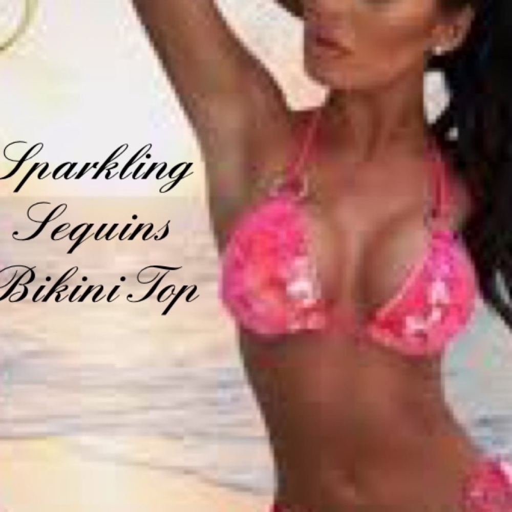 Pink Sequin Triangle Bikini Swim Top